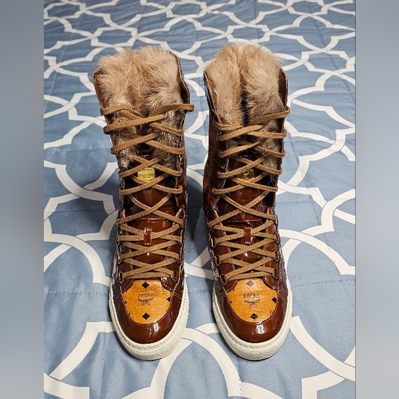 MCM Vicetos Fur Sneakers Lace-up Boots US Size 6.5 - Picture 5 of 13